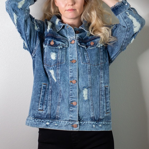 Distressed Denim Jean Jacket - Picture 8 of 10
